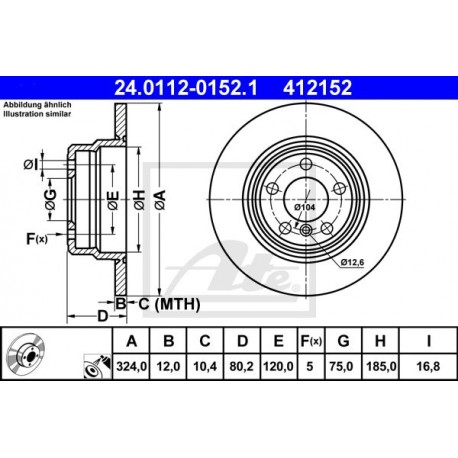 DISCO FRENO POSTERIORE BMW X5 E53 ATE 412152 - 34211164911 - 34216765458 - ATE 412152