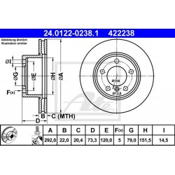 DISCO FRENO ANTERIORE BMW SERIE 1 E82 E87 E88 SERIE 3 E90 - ATE 422238 - 34116764641 - 34116854997 - 24.0122-0238.1