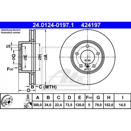 DISCO FRENO ANTERIORE BMW SERIE 1 E81 E82 E87 E88 BMW SERIE 3 E90 E91 E92 E93 - ATE 424197 - 34116764643