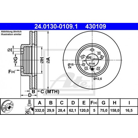 DISCO FRENO ANTERIORE BMW X3 E83 BMW X5 E53 - ATE 430109 - 34116756045 - 34116765457 - ATE 24013001091