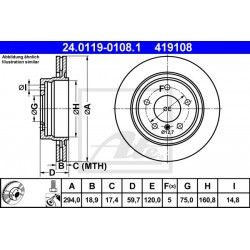 DISCO FRENO POSTERIORE BMW SERIE 3 E46 - ATE 419108 - ATE 24011901081 - 34211165563 - 34216855154