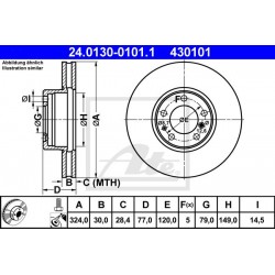 DISCO FRENO ANTERIORE BMW S.5 E39 S.7 E32 S.8 E31 - ATE 430101 - ATE 24013001011 - 34111159916 - 34111159895