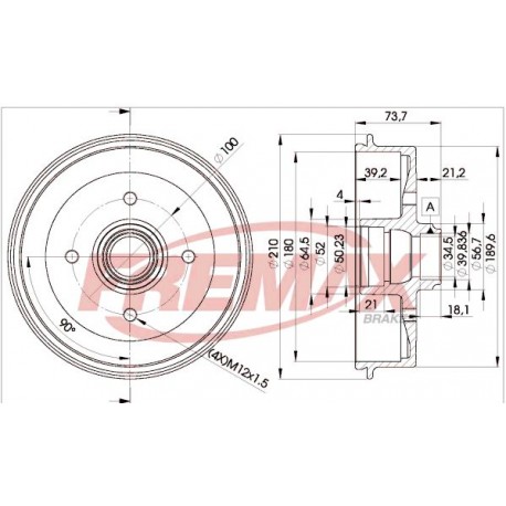 TAMBURO FRENO AUDI 50 80 COUPE' TOLEDO IBIZA GOLF POLO - FREMAX BD1511 - 171501615 - 171501615A - 171501615B - 171501615C